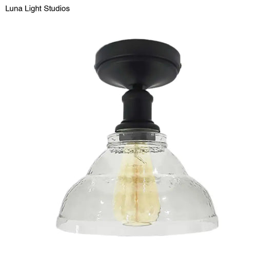 Industrial Black/Chrome Ceiling Mount - 1 Light Semi Flush With Bowl Shade For Living Room
