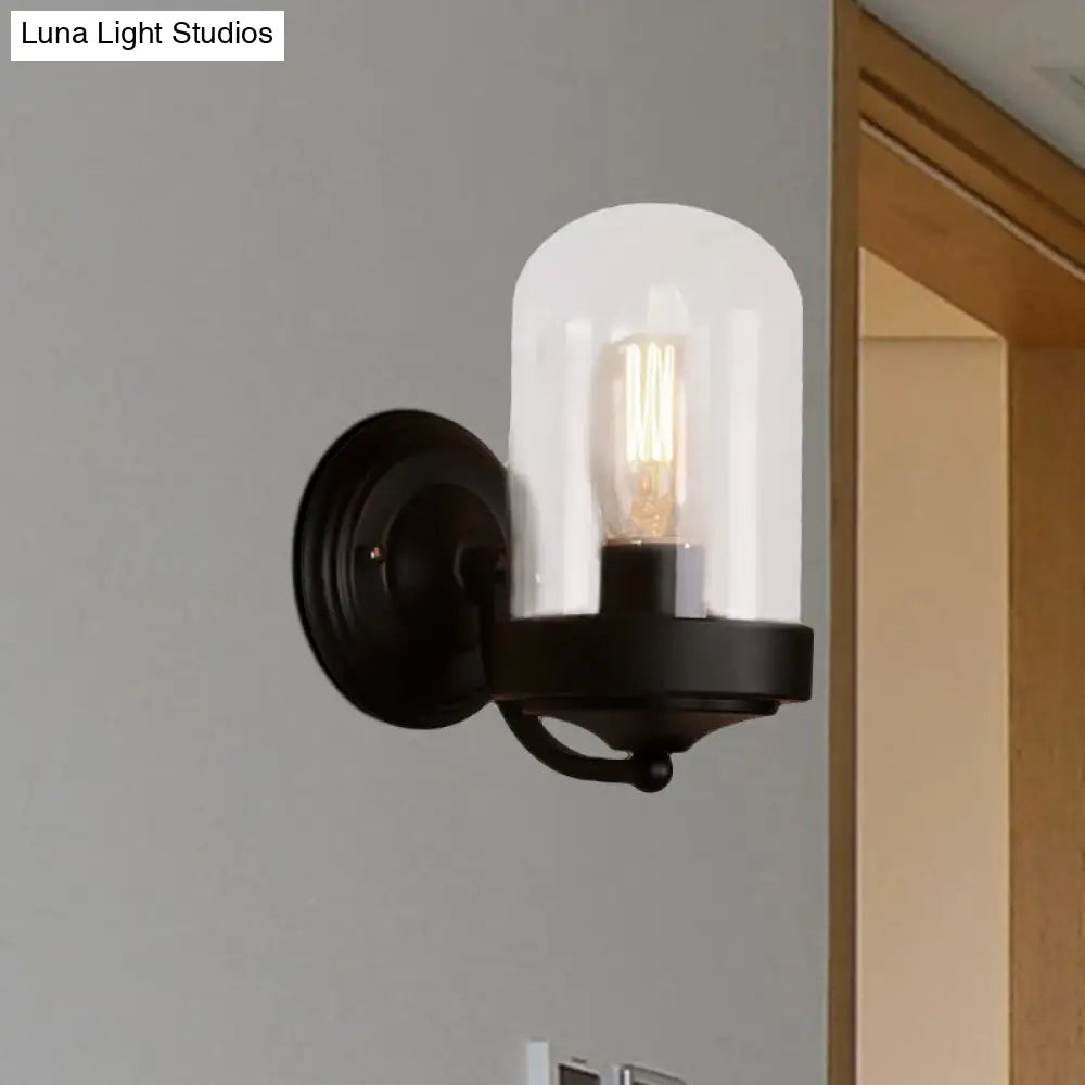 Industrial Black Clear Glass Capsule Wall Light Fixture For Porch - 1/2 Bulb Mount
