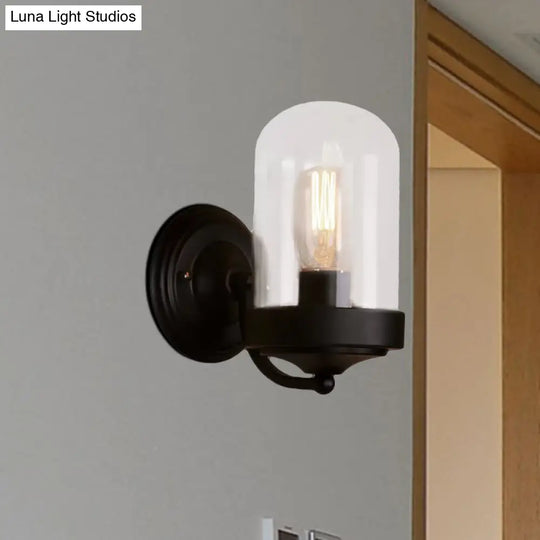 Industrial Black Clear Glass Capsule Wall Light Fixture For Porch - 1/2 Bulb Mount