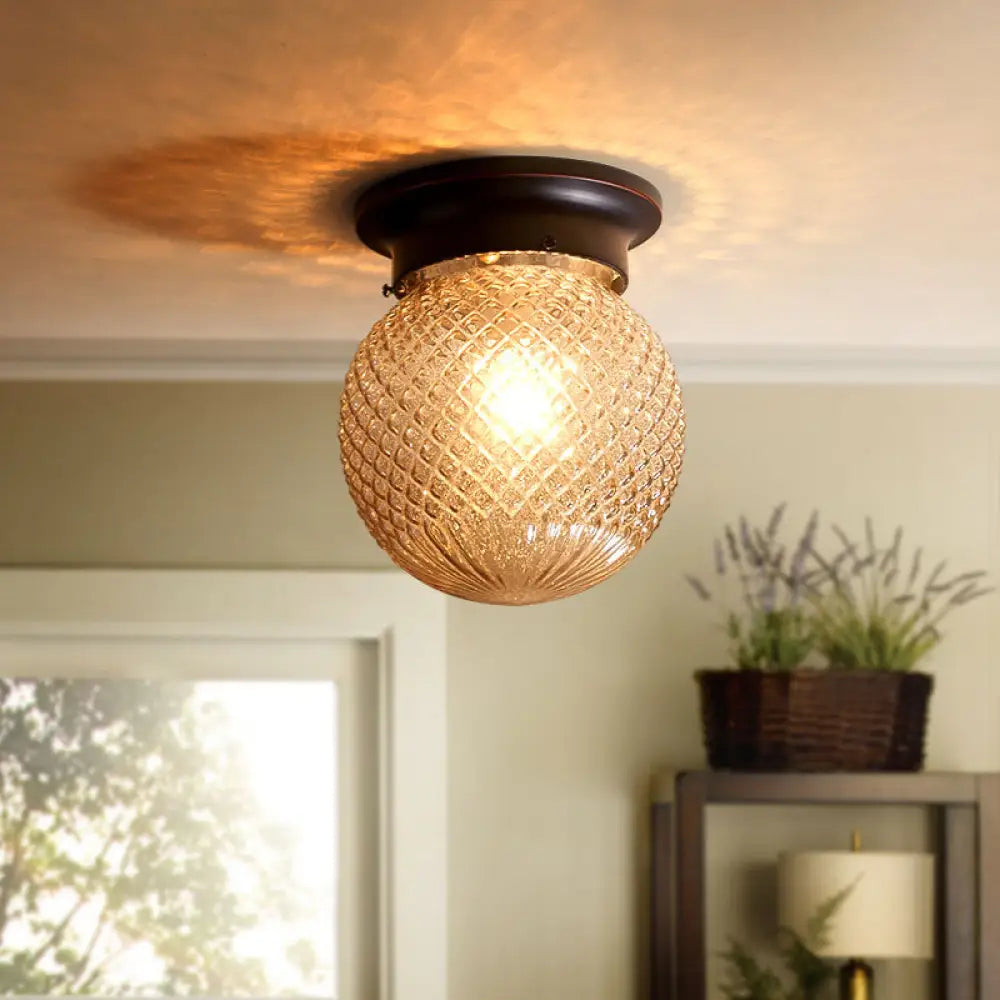 Industrial Black/Clear Glass Flush Mount Lighting Fixture 6’/6.5’ Wide Clear / 6.5’