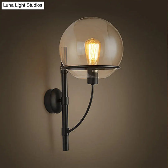 Industrial Black Clear Glass Wall Sconce Light Fixture For Coffee Shop
