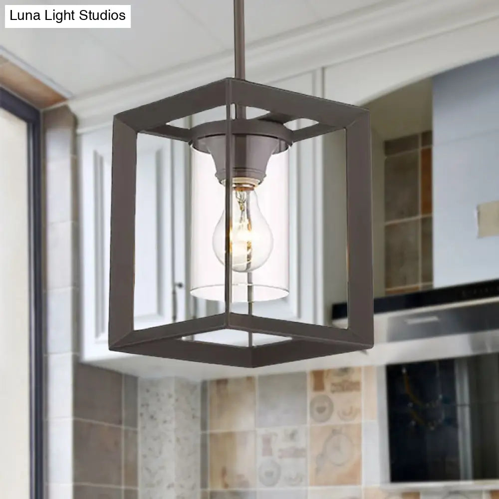 Industrial Black Cylinder Glass Pendant Light - Clear Living Room Ceiling Fixture