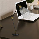 Industrial Black Desk Lamp With Swing Arm & Tapered Clear Glass Shade