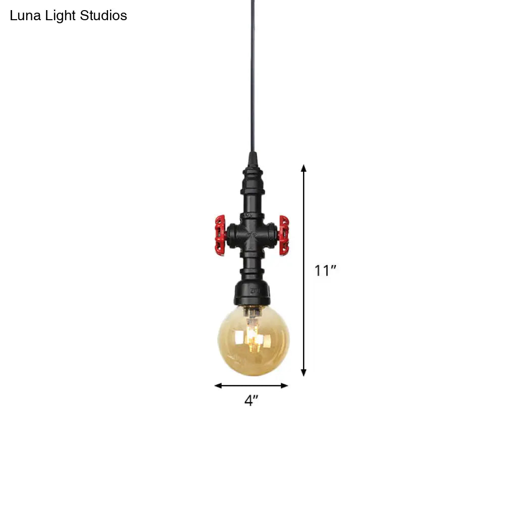 Industrial Black Ball/Capsule Suspension Light With Amber Glass - Ceiling Pendant Pipe Lamp (1