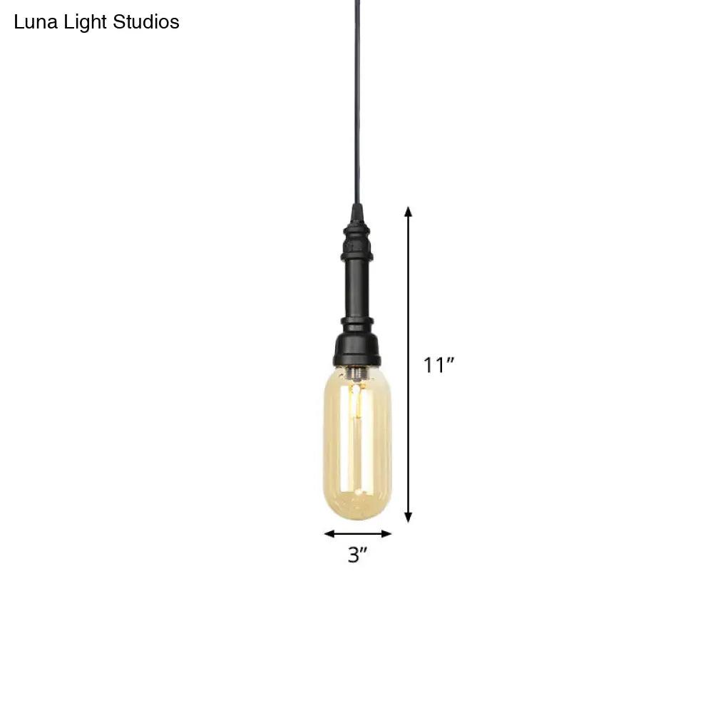 Industrial Black Ball/Capsule Suspension Light With Amber Glass - Ceiling Pendant Pipe Lamp (1