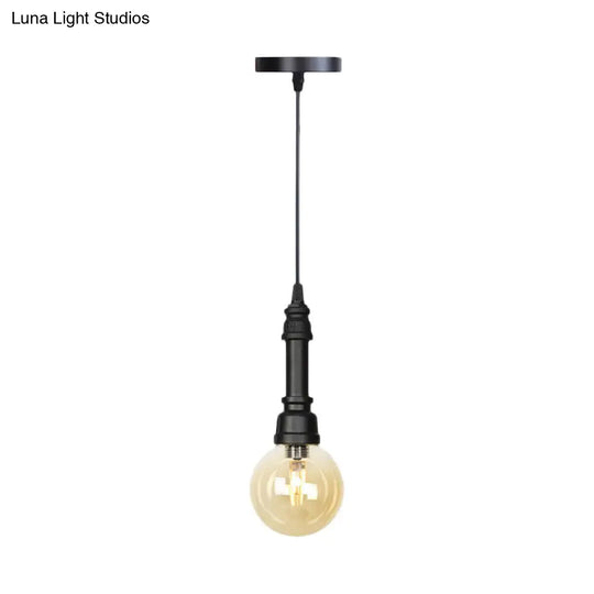 Industrial Black Ball/Capsule Suspension Light With Amber Glass - Ceiling Pendant Pipe Lamp (1