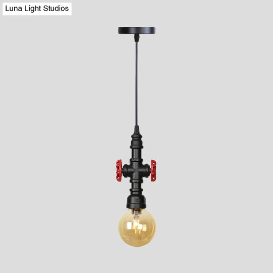 Industrial Black Ball/Capsule Suspension Light With Amber Glass - Ceiling Pendant Pipe Lamp (1