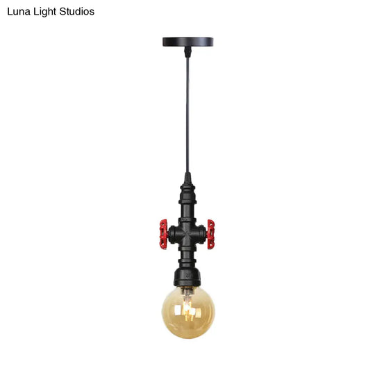 Industrial Black Ball/Capsule Suspension Light With Amber Glass - Ceiling Pendant Pipe Lamp (1