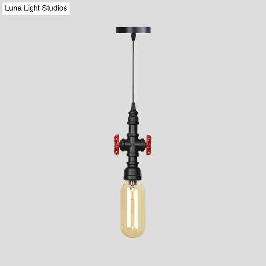 Industrial Black Ball/Capsule Suspension Light With Amber Glass - Ceiling Pendant Pipe Lamp (1