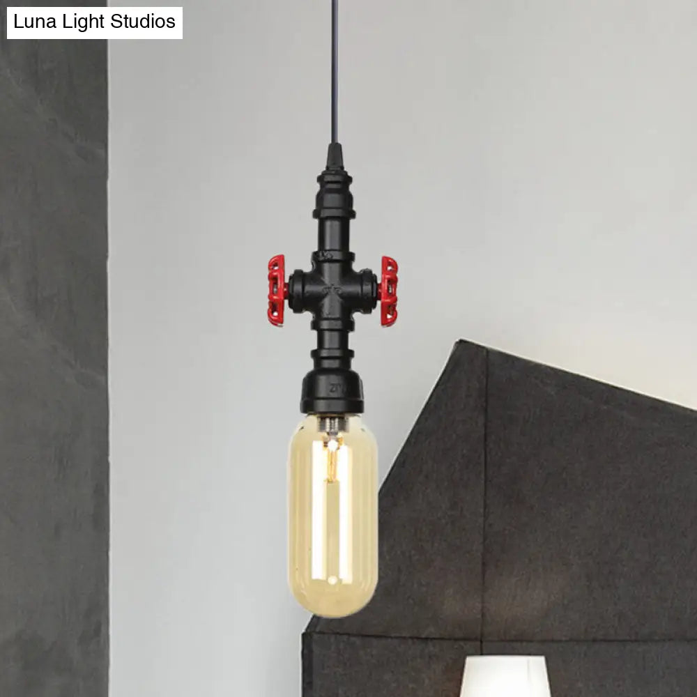 Industrial Black Ball/Capsule Suspension Light With Amber Glass - Ceiling Pendant Pipe Lamp (1