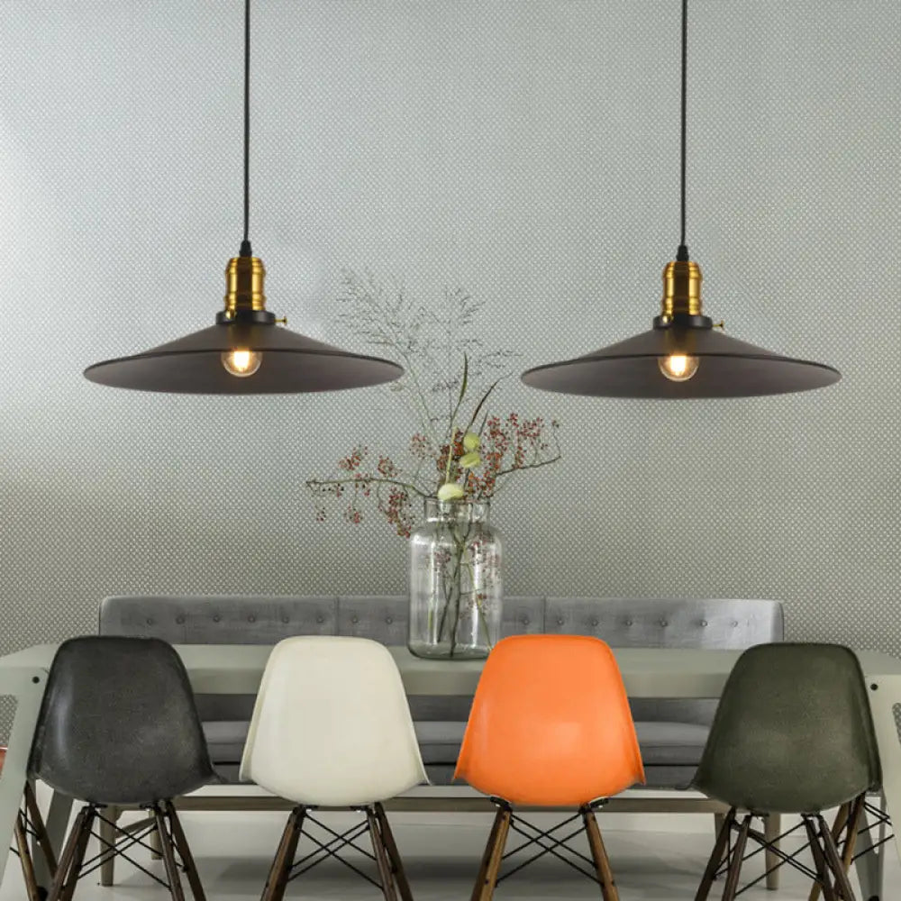 Industrial Black Flared Single Bulb Metal Pendant Light - 8.5’/10’/12’ Wide Stylish Dining
