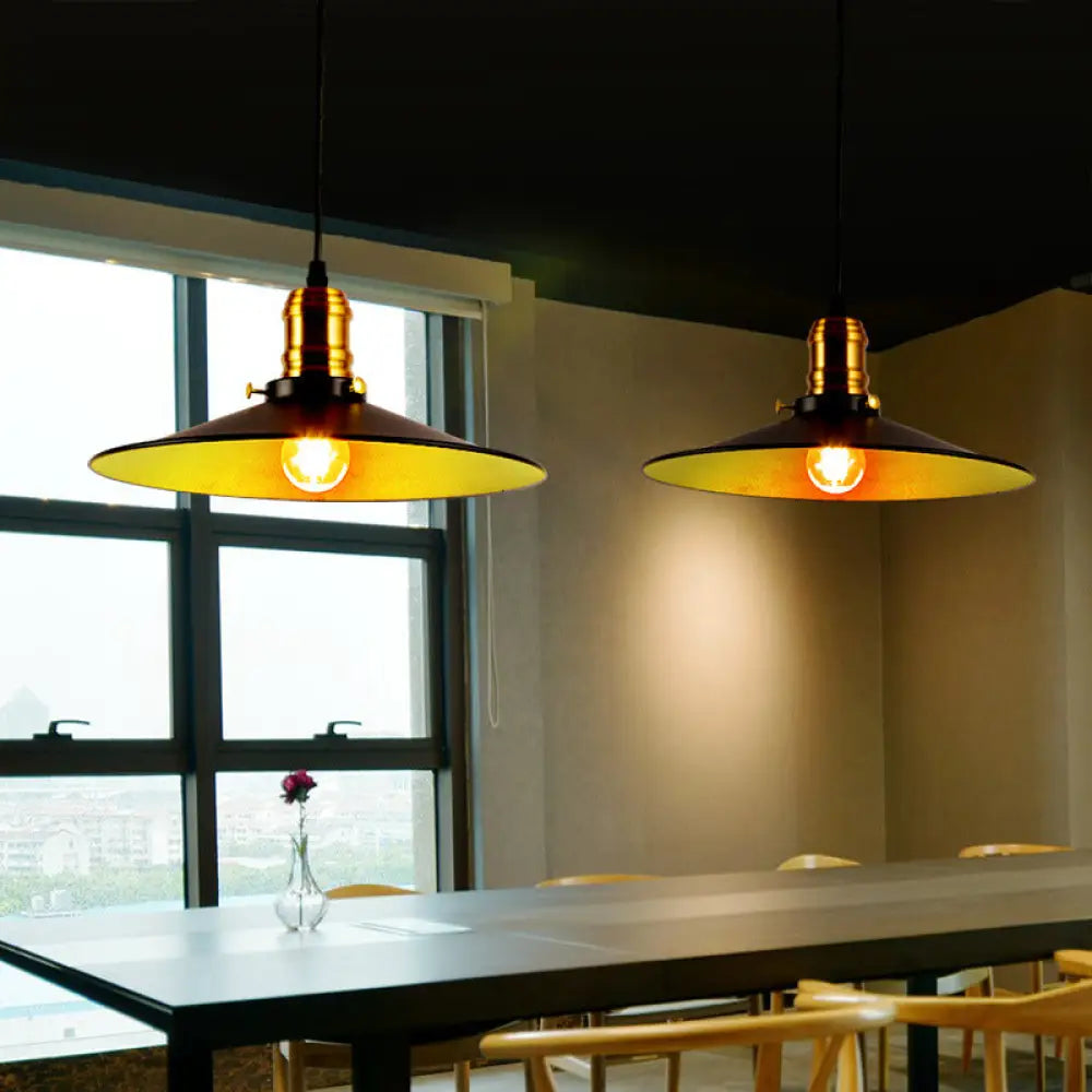 Industrial Black Flared Single Bulb Metal Pendant Light - 8.5’/10’/12’ Wide Stylish Dining