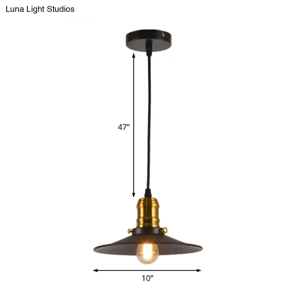 Industrial Black Single Bulb Pendant Light For Dining Room - 8.5 10 12 Width Options