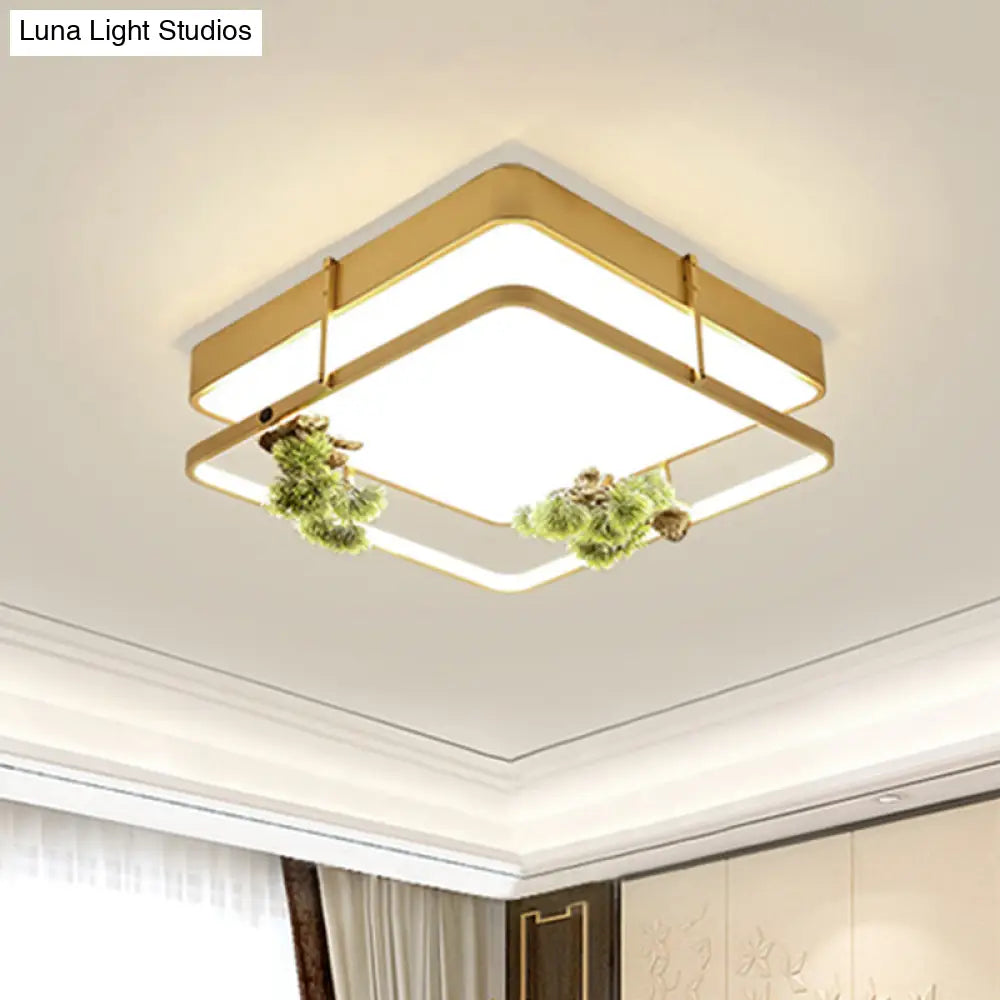 Industrial Black/Gold Led Flush Mount Ceiling Light For Bedroom - 16.5’/20.5’ Square/Round