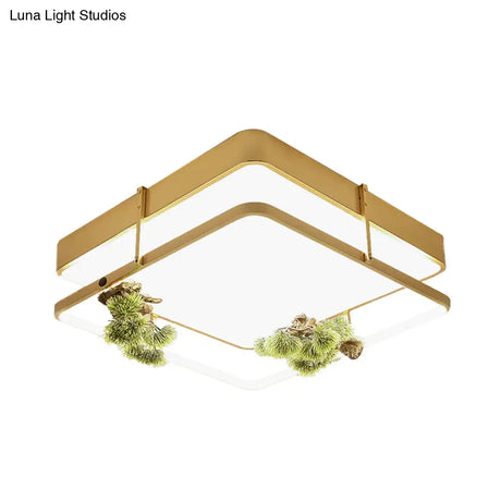 Industrial Black/Gold Led Flush Mount Ceiling Light For Bedroom - 16.5’/20.5’ Square/Round