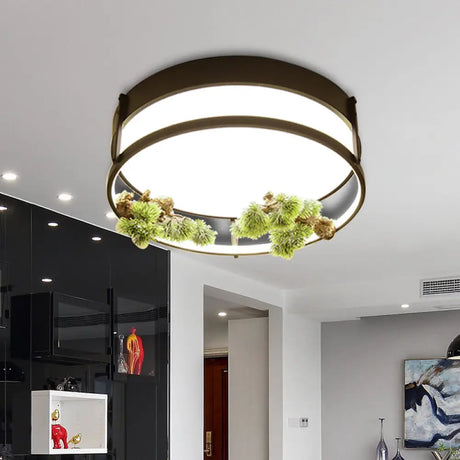 Industrial Black/Gold Led Flush Mount Ceiling Light For Bedroom - 16.5’/20.5’ Square/Round