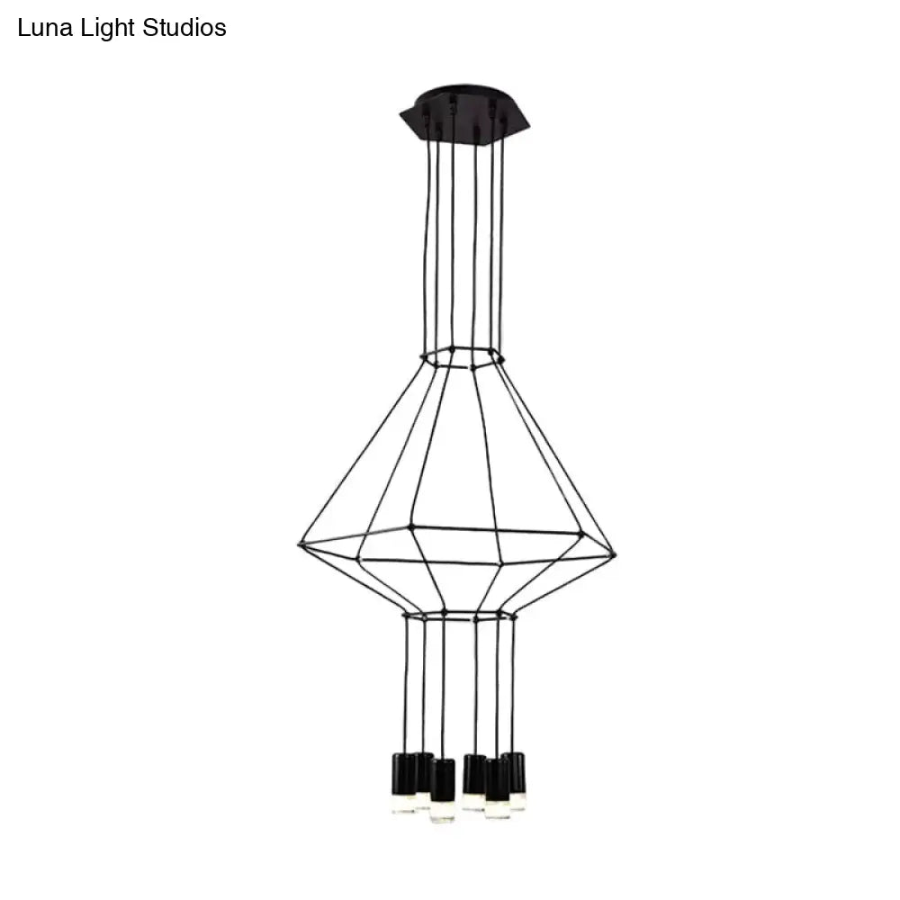 Iron Pendant Light Industrial Chandelier - Hexagonal/Long Column Design 4/6/8 Heads Black 3D