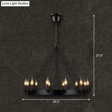 Industrial Black Iron Circle Chandelier With 12/18 Lights Bare Bulb Design - Hanging Lamp Kit