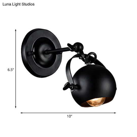 Industrial Black Iron Wall-Mounted Sconce Light Fixture For Restaurants - Rotatable Dome Design