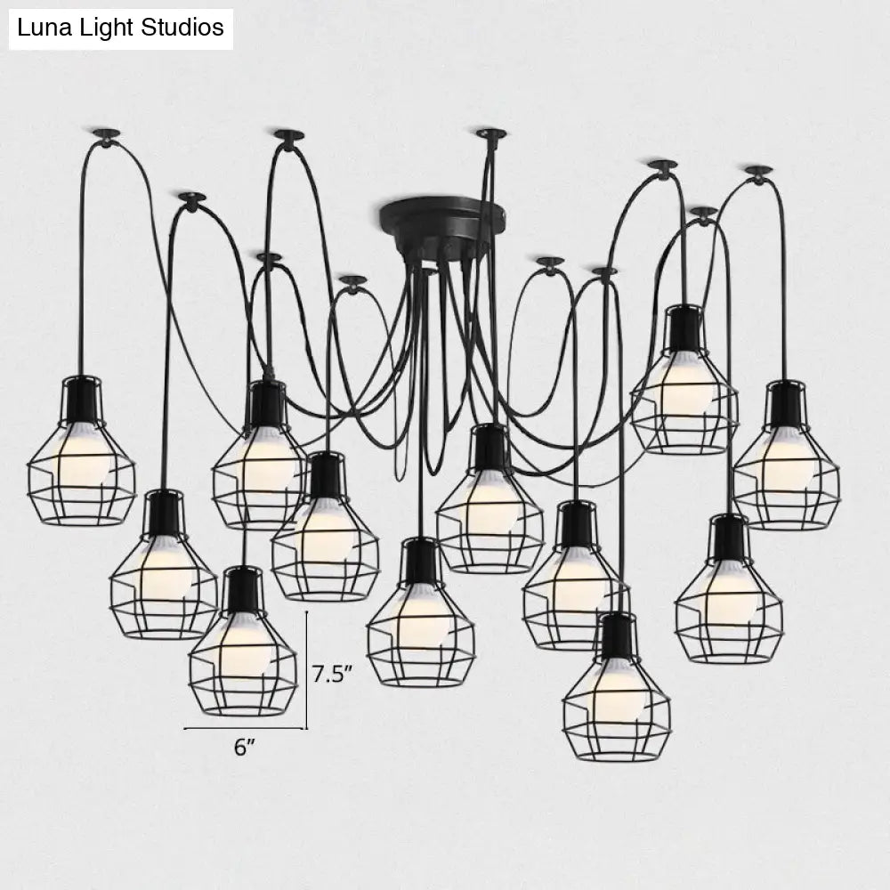 Black Industrial Wire Ball Cage Pendant Lamp Dining Room Swag Lighting 12 /