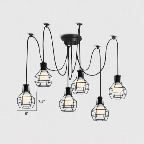 Industrial Black Iron Wire Ball Cage Pendant Lamp For Dining Room 6 /