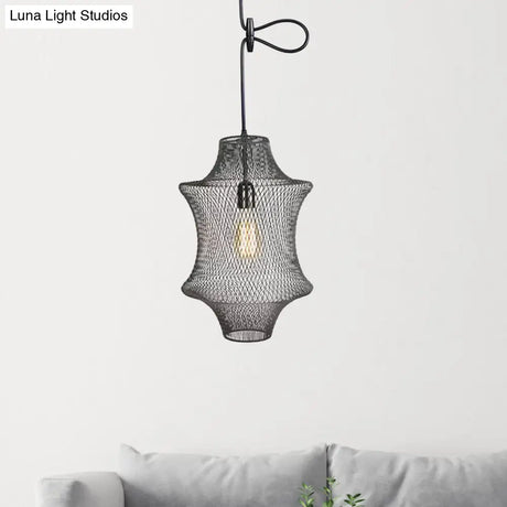 Industrial Black Mesh Cage Pendant Light - Modern Metal Hanging Lamp For Dining Room