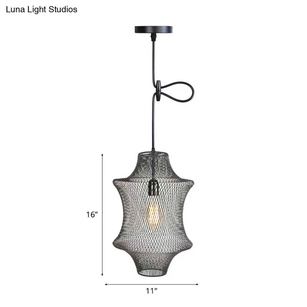 Industrial Black Mesh Cage Pendant Light - Modern Metal Hanging Lamp For Dining Room