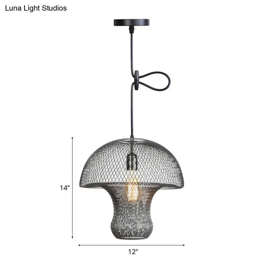 Industrial Black Mesh Cage Pendant Light - Modern Metal Hanging Lamp For Dining Room