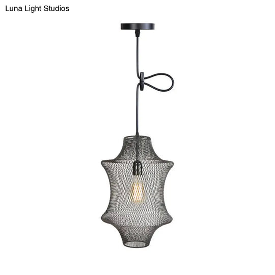 Industrial Black Mesh Cage Pendant Light - Modern Dining Room Hanging Lamp / E