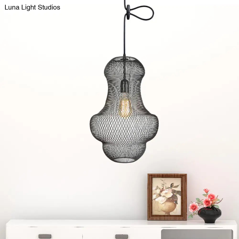 Industrial Black Mesh Cage Pendant Light - Modern Dining Room Hanging Lamp