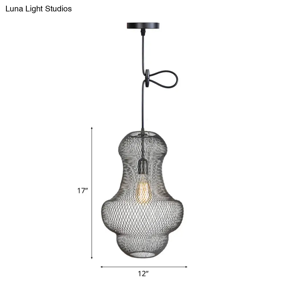 Industrial Black Mesh Cage Pendant Light - Modern Metal Hanging Lamp For Dining Room