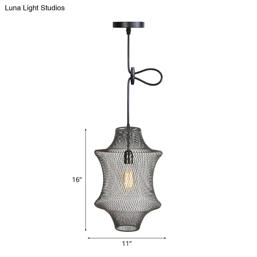 Industrial Black Mesh Cage Pendant Light - Modern Dining Room Hanging Lamp