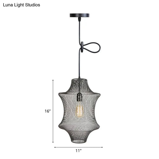 Industrial Black Mesh Cage Pendant Light - Modern Dining Room Hanging Lamp