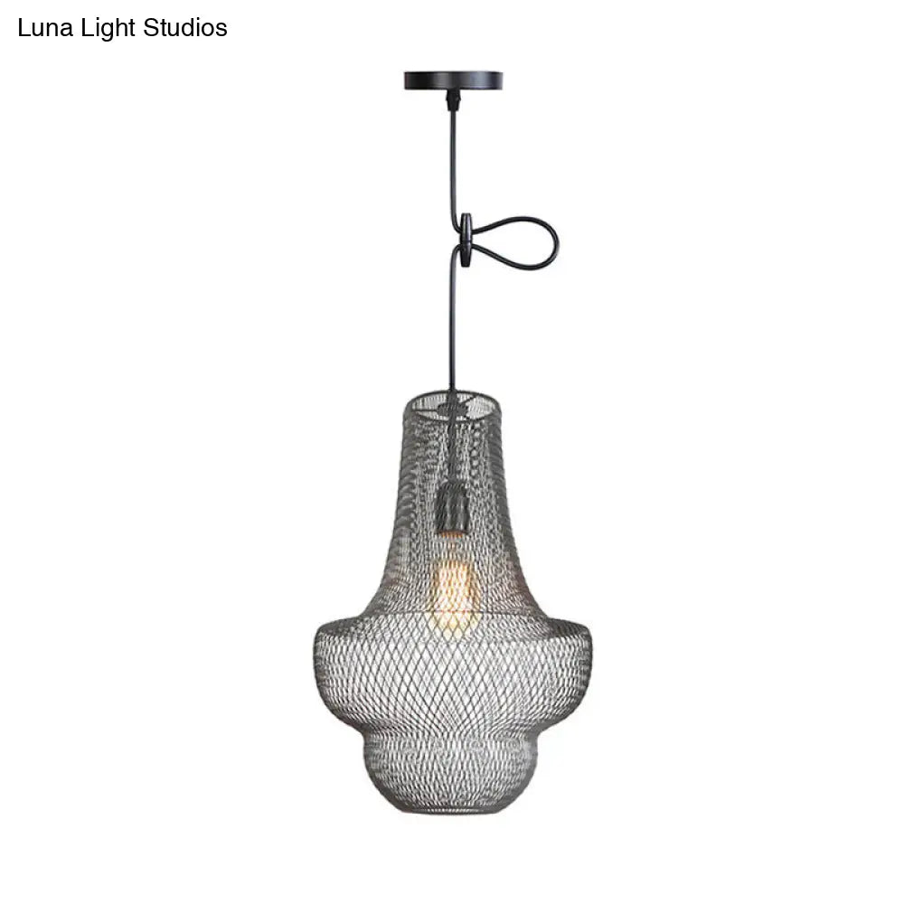 Industrial Black Mesh Cage Pendant Light - Modern Dining Room Hanging Lamp / B