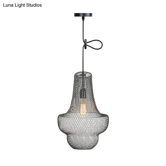 Industrial Black Mesh Cage Pendant Light - Modern Dining Room Hanging Lamp / B