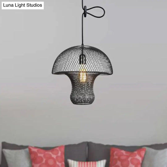 Industrial Black Mesh Cage Pendant Light - Modern Dining Room Hanging Lamp