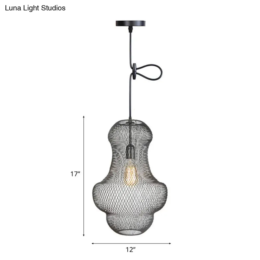 Industrial Black Mesh Cage Pendant Light - Modern Dining Room Hanging Lamp