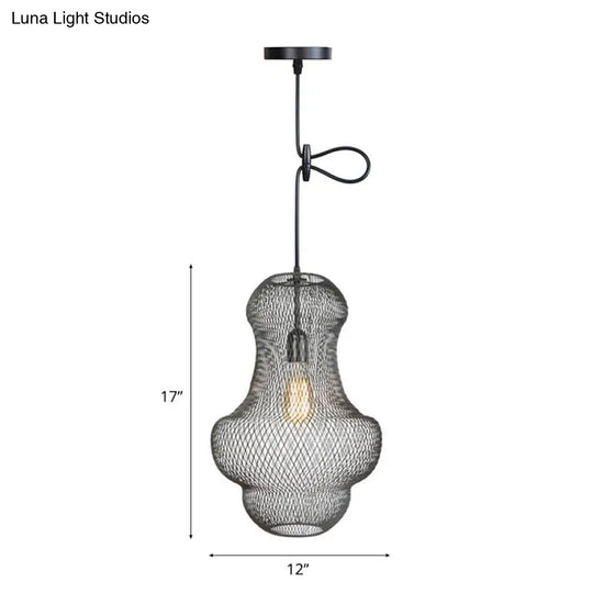 Industrial Black Mesh Cage Pendant Light - Modern Dining Room Hanging Lamp