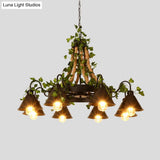 Industrial Black Metal Chandelier With Led Tapered Plant Suspension - 6/8 Heads Perfect For