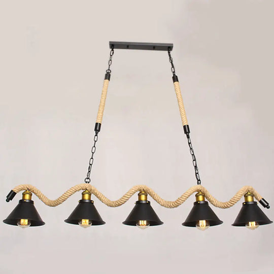 Industrial Black Metal Island Chandelier Cage Restaurant Light Fixture 5 /