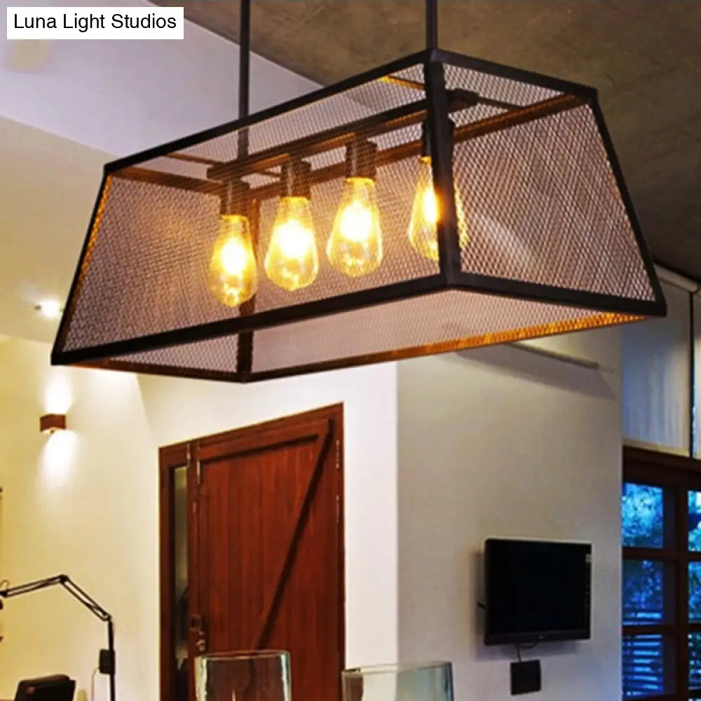 Industrial Black Metal Pendant Light Fixture - 4 Rectangular Frame Chain/Downrods Included /