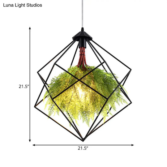 Industrial Black Metal Pendant Light Fixture - Geometric Design Led Plant Hanging Lamp Kit 18/21.5