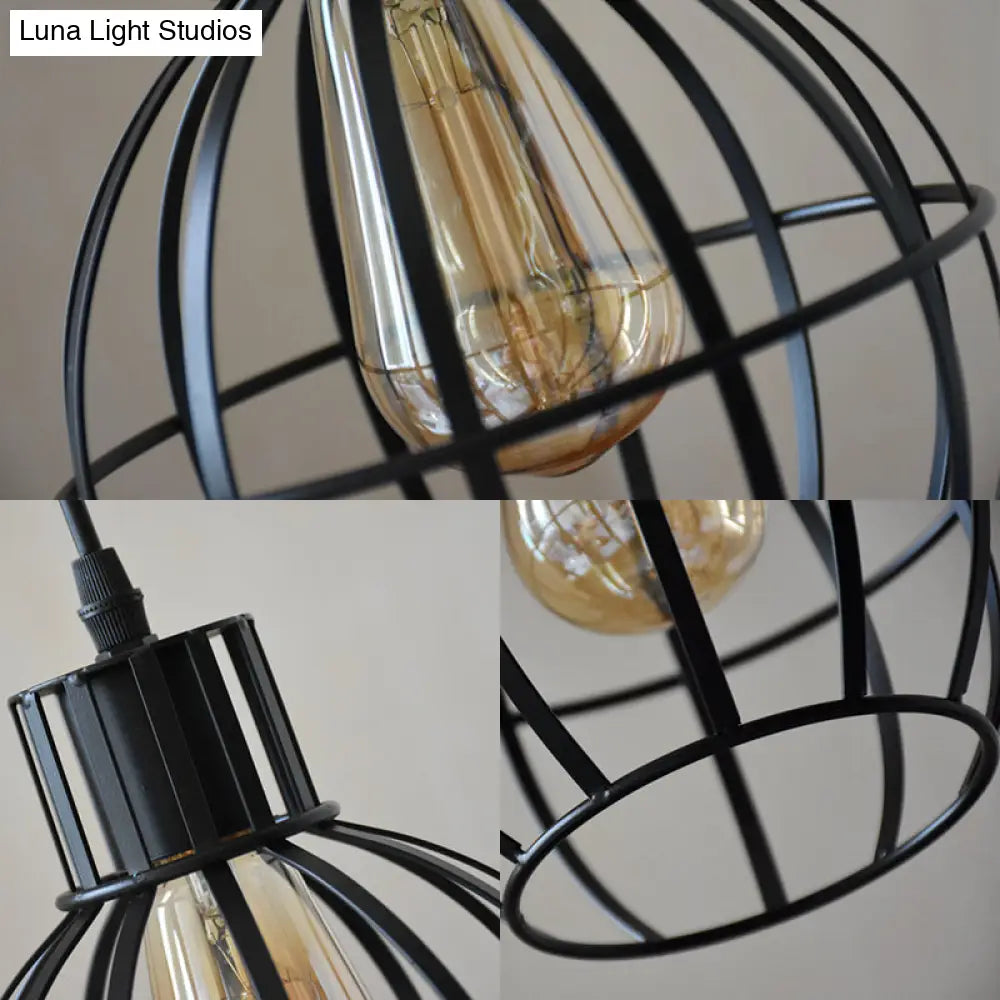 Industrial Black Metal Pendant Light With Cage Shade - Ideal For Restaurants