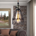 Industrial Black Metal Pendant Lighting With Open Cage Design - Rustic 1 Bulb Hanging Light For