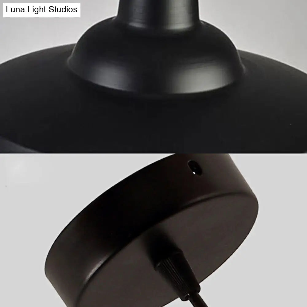 Industrial Black Metal Saucer Pendant Light For Restaurants - 1 Head With Cage Shade Ceiling Fixture