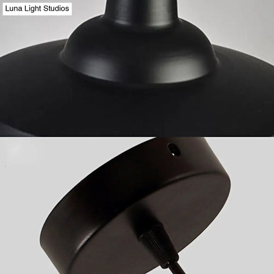 Industrial Black Metal Saucer Pendant Light For Restaurants - 1 Head With Cage Shade Ceiling Fixture
