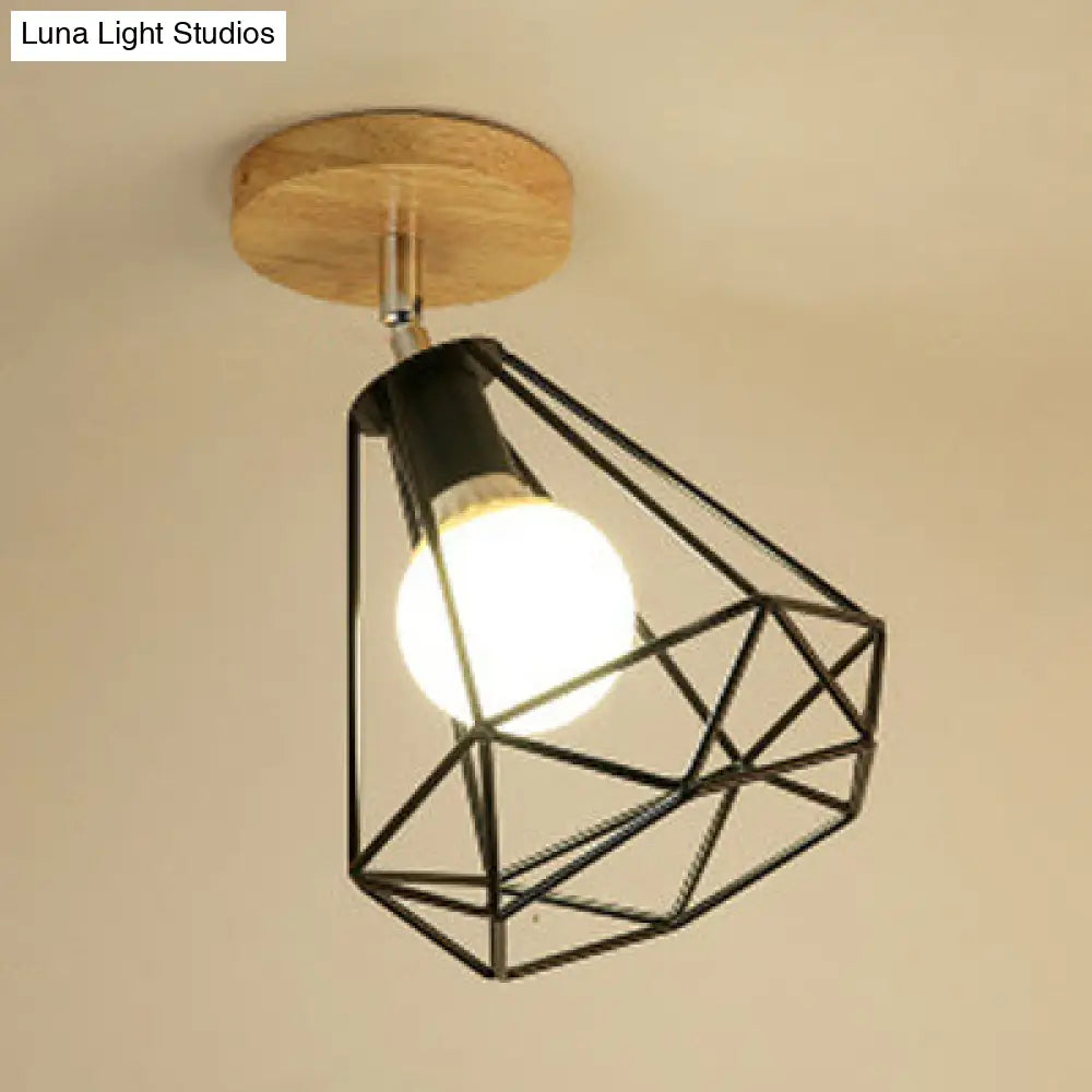 Industrial Black Metal Semi Flush Light With Adjustable Squared/Globe Design - Ideal For Corridors