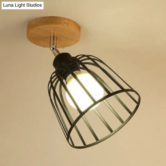 Industrial Black Metal Semi Flush Light With Adjustable Squared/Globe Design - Ideal For Corridors