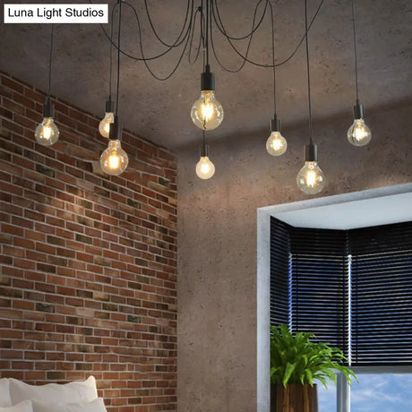 Industrial Black Metal Spider Ceiling Lamp With 8 Bulbs - Swag Pendant Lighting For Restaurants