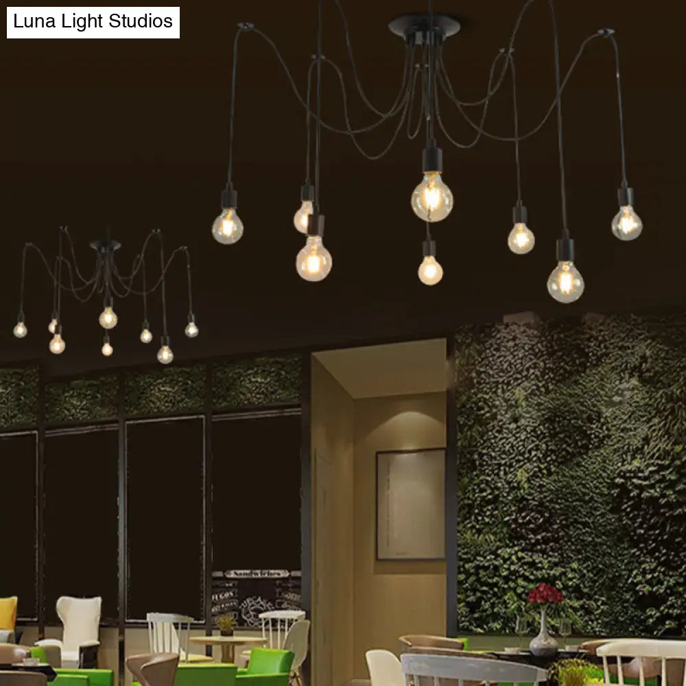 Industrial Black Metal Spider Ceiling Lamp - 8 Bulbs Swag Pendant Lighting For Restaurants